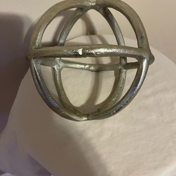 Mid Century Silver Metal Sphere Sculpture Brutalist Art Rare Handmade Vintage